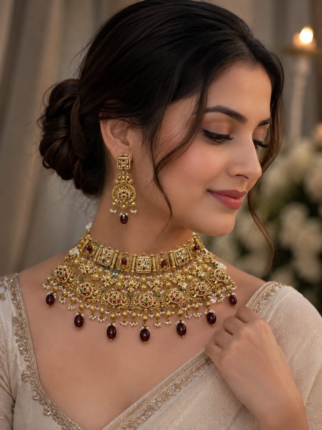 Woman wearing the Sitara gold earrings