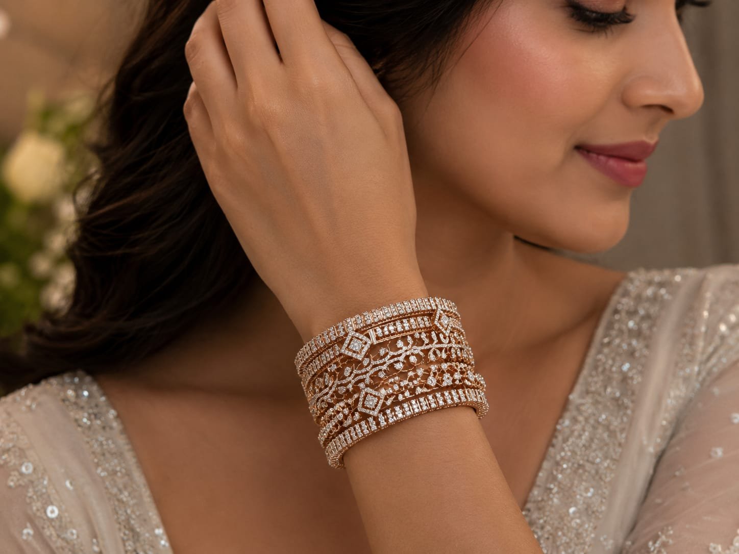 Woman wearing the Rani bridal jewellery set