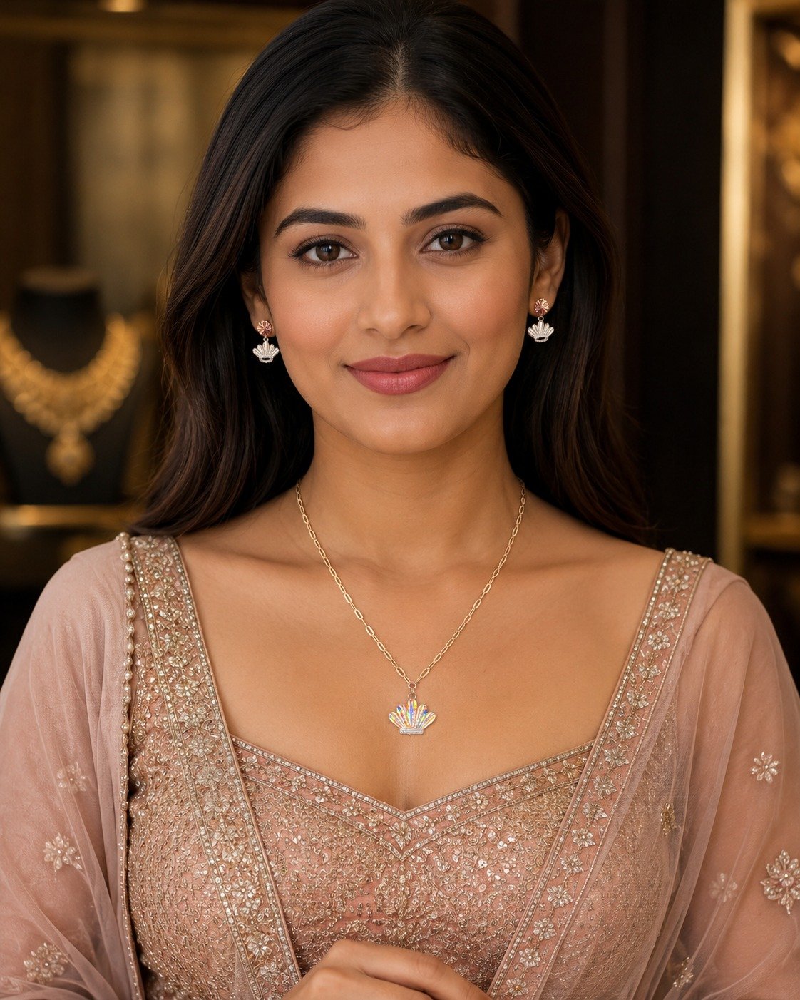 Woman wearing the Zoya statement earrings